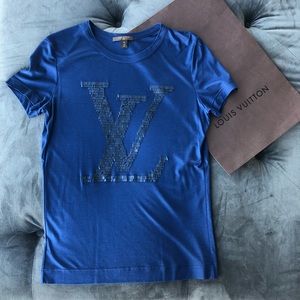 Louis Vuitton Sequin Embellished Lv Logo Tee Shirt